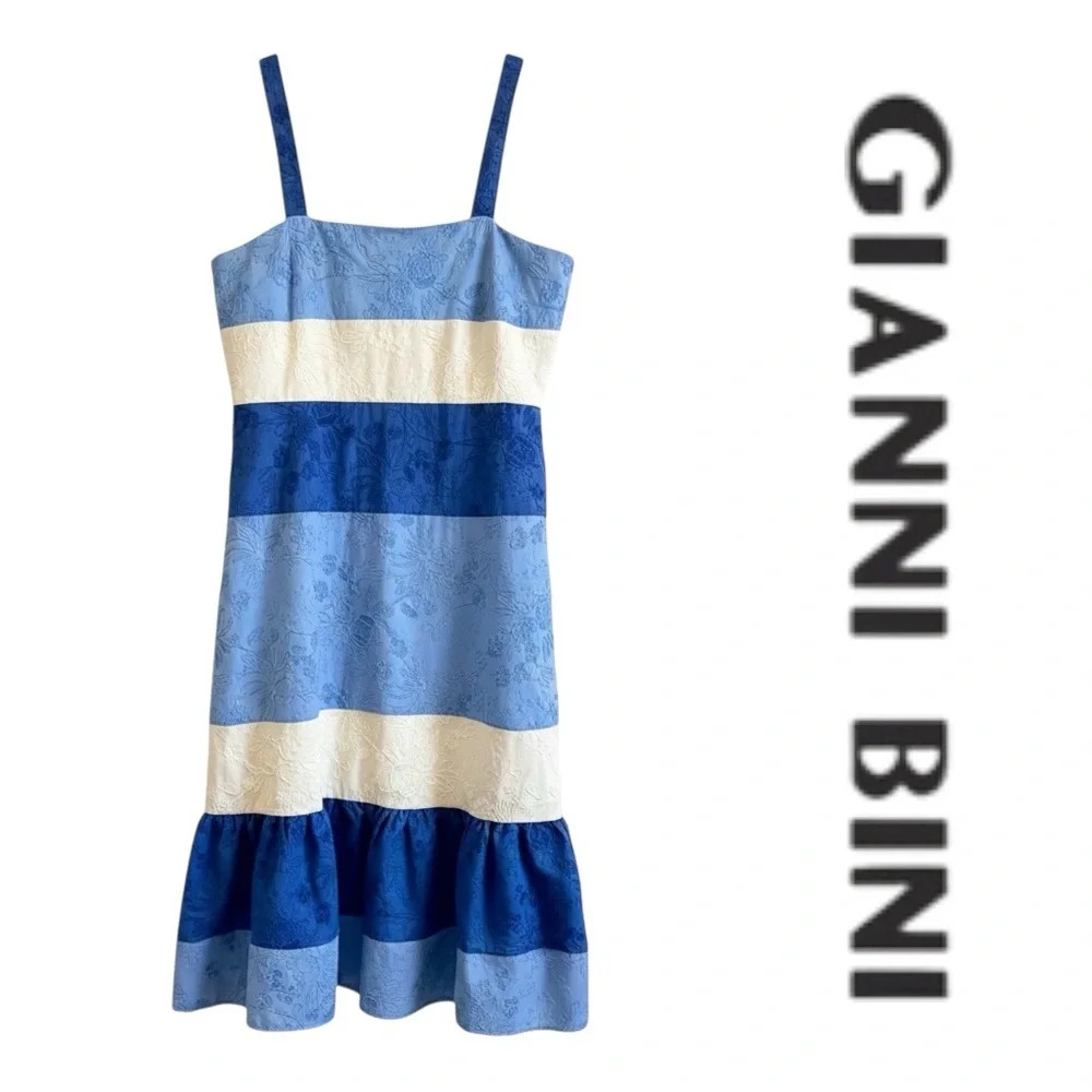 Gianni Bini Sleeveless Midi Dress Women Size 10 Blue White Striped NWT